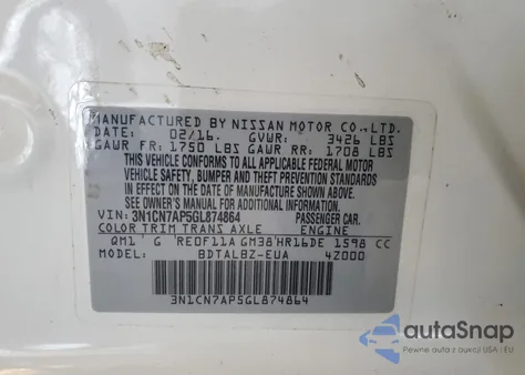 2016 Nissan Versa S from USA, damaged, VIN 3N1CN7AP5GL874864